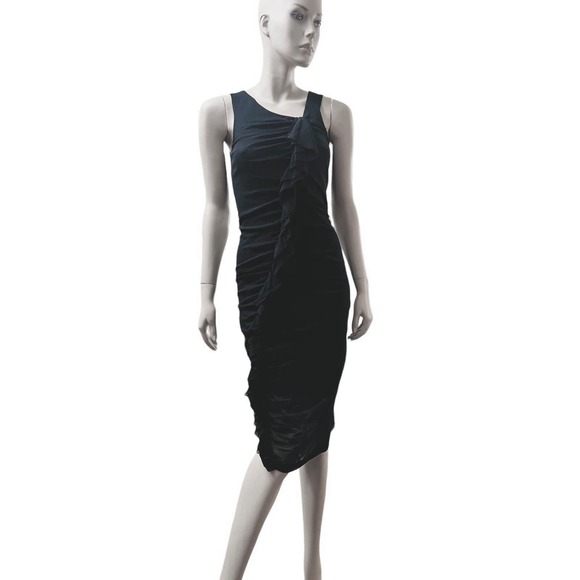 Jean Paul Gaultier Soleil Vintage Black Ruffle Midi Length Sheath Dress Size M - Picture 3 of 14